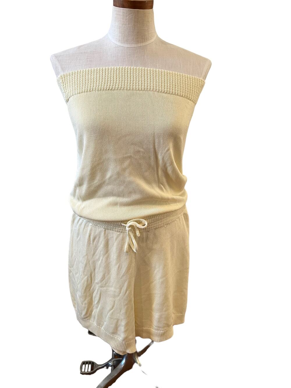 Retro 70s look Two piece Knit Shorts Set Pale Yellow